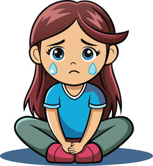 Sad Crying Child Cartoon Sitting