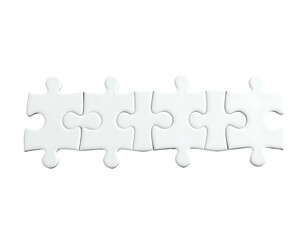 Five interlocking puzzle pieces in white against a black background, forming a horizontal chain