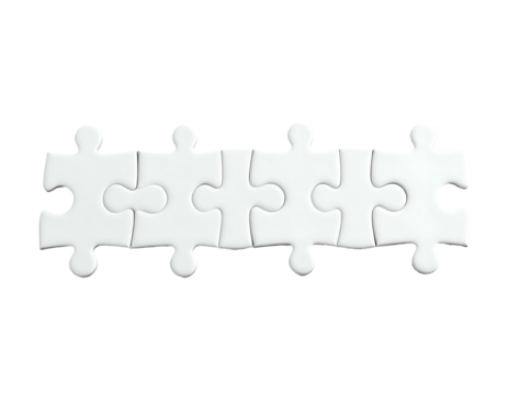 Five interlocking puzzle pieces in white against a black background, forming a horizontal chain