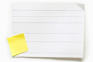 Blank lined paper with a sticky note, clean background, for notes & organization