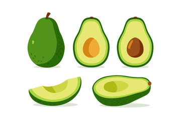 A graphic illustration of avocados, whole and sliced, showing different stages of ripeness.
