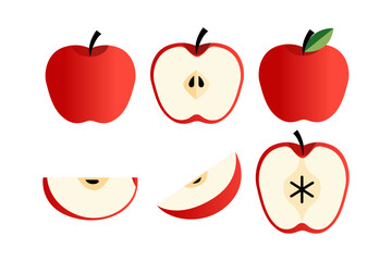 A collection of various red apple illustrations, showcasing whole and sliced fruit.