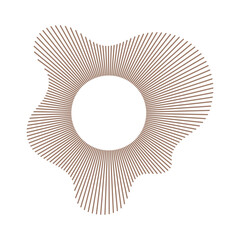 Rounded wave, sound lines. Equalizer logotype, radial spectrum. Radial rays. Sound ring. Wavy frame circular pattern. Wavy design element. Voice symbol. Depicting audio music icon. Mocha mousse color.