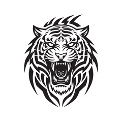 A striking black and white tribal style tiger head illustration