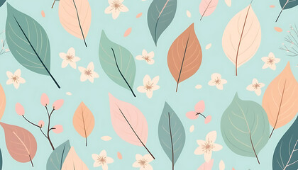 Pastel Foliage Pattern: Delicate Floral and Leaf Design