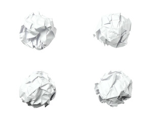 Four wads of crumpled white paper, isolated on a stark black background, viewed from above