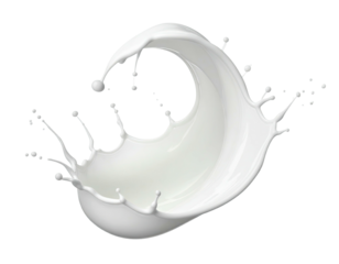 A dynamic, pure white liquid splash with intricate detail set against a black background