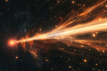 Fototapeta premium Bright beam bursts from distant star amidst the nebula for scientific presentations