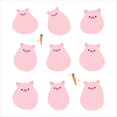 Pig set 4 cute on a White background, vector illustration.