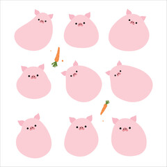 Obraz premium Pig set 6 cute on a White background, vector illustration.