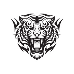 Intense black and white tiger head with tribal style artwork details