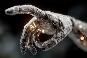 Robotic hand with ai text displaying advanced technology and futuristic concepts
