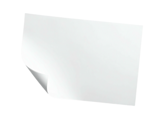 A slightly curved page in white, with a subtle shadow, is depicted against a black backdrop