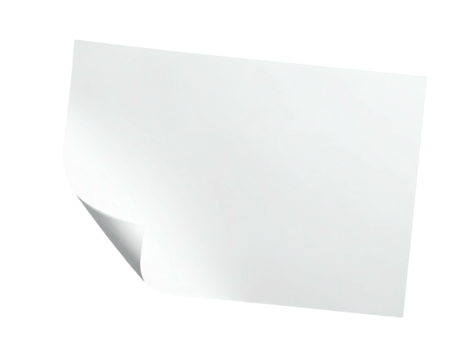A slightly curved page in white, with a subtle shadow, is depicted against a black backdrop