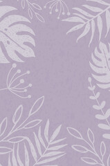 Light purple background with palm leaf frame. Template for vertical banner