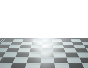 Checkerboard floor with a dark background, angled for a perspective view