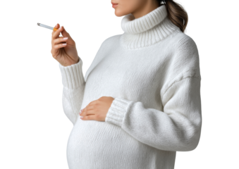 Pregnant Woman Smoking Cigarette, Highlighting Risks to Fetus isolated on a transparent background