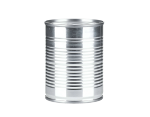 Isolated metallic cylindrical container with ridged texture, a common kitchen item