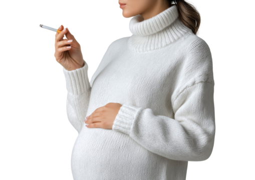 Pregnant Woman Smoking Cigarette, Highlighting Risks to Fetus isolated on a transparent background