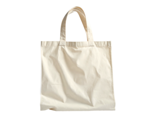 A blank off-white canvas tote bag isolated on a solid black background