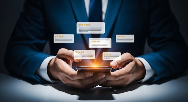 Businessman using smartphone for digital communication and data management