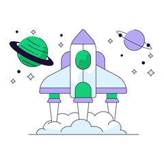 Conceptual flat line design illustration of space shuttle
