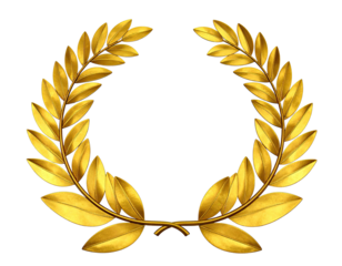 Golden laurel wreath, isolated on a black background, symbol of triumph and honor