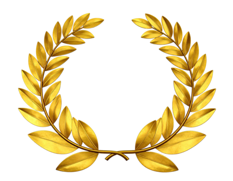 Golden laurel wreath, isolated on a black background, symbol of triumph and honor