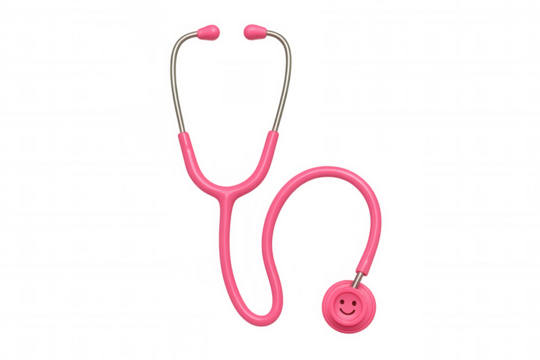Pink stethoscope with cheerful smiley face, representing pediatric healthcare, medical examination, and friendly doctor services - Powered by Adobe