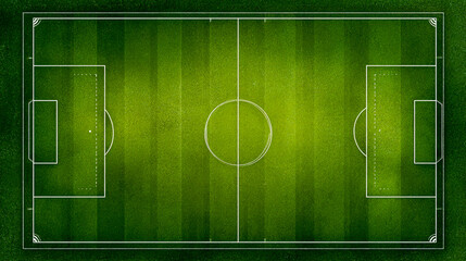 Top view of a green soccer field with white lines