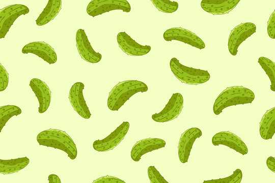 Pickle or green cucumber seamless pattern isolated on light green background