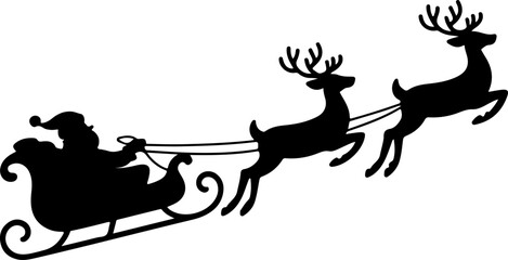 Santa&rsquo;s sleigh flying silhouette vector art