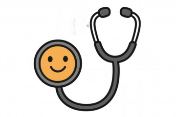 Stethoscope with a cheerful smiley face representing happy healthcare, good health, and professional medical care