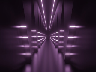 3D Pink neon tunnel. Black background with pink neon lights