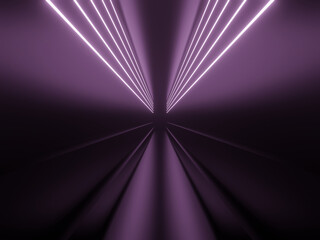3D Pink neon tunnel. Black background with pink neon lights