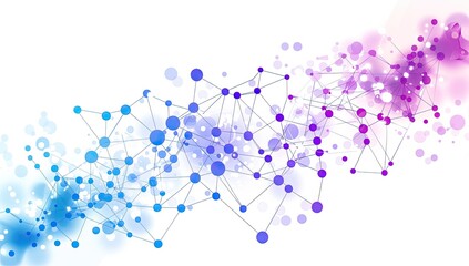 Connected dots network in blue and purple on white for business background