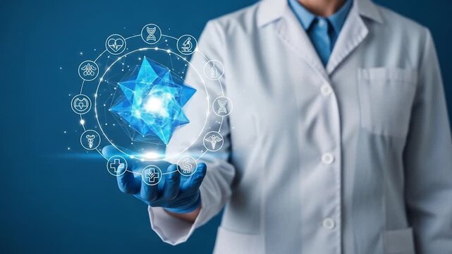Doctor presents digital health innovation concept with science and healthcare technology advancement