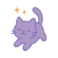 Obraz premium Sparkly Purple Cat Illustration in Cute Kawaii Flat Cartoon Style