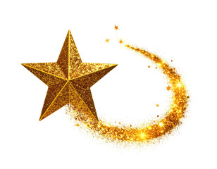 Obraz premium Glittering golden star with sparkly trail against a transparent backdrop