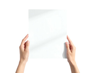 Two hands tenderly holding up a blank sheet of white paper against a black background