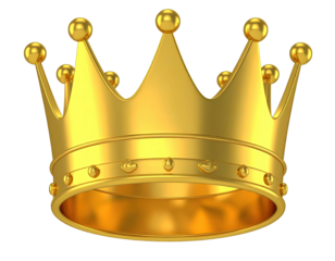 Shiny, gold crown, intricately designed, resting on a transparent background, high definition