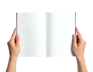A person's hands opening a blank book against a black background, ready for content