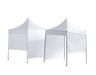 Two connected white canopy structures, possibly for an event or outdoor setup