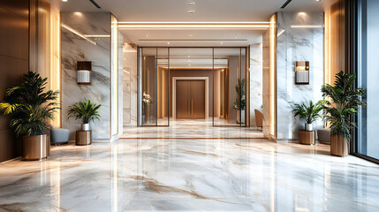 Obraz premium Modern interior showcasing marble and epoxy flooring designs