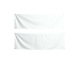 Two plain white horizontal banners hanging against a black background