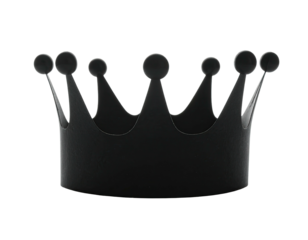 A monochrome crown with seven pointed spires and a wide, rounded base, set against black