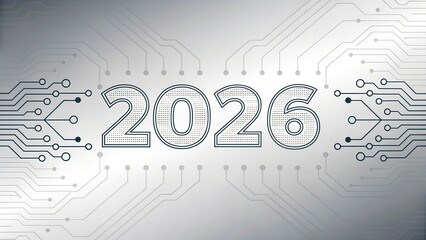 Obraz premium New Year 2026 tech circuit board graphic background for business planning