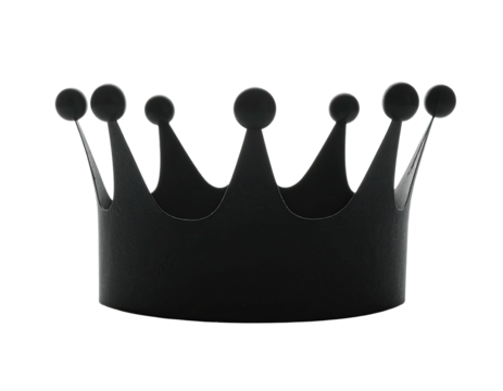 A monochrome crown with seven pointed spires and a wide, rounded base, set against black