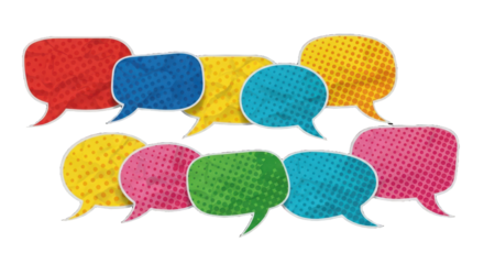 speech bubbles cut out of crumpled paper elements set. Dotted modern retro urban magazine style pop art dialogue balloons. Social media clip art