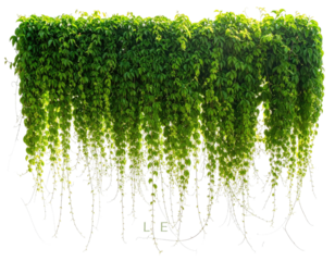 Lush green ivy cascading downward with detailed leaves and a bright light behind it